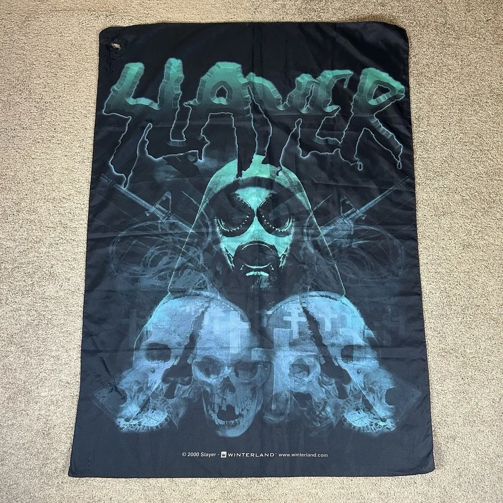 Vintage 2000 Slayer Tapestry Flag Rare Thrash Metal Gas Mask 42x30 Inch‎ Flag